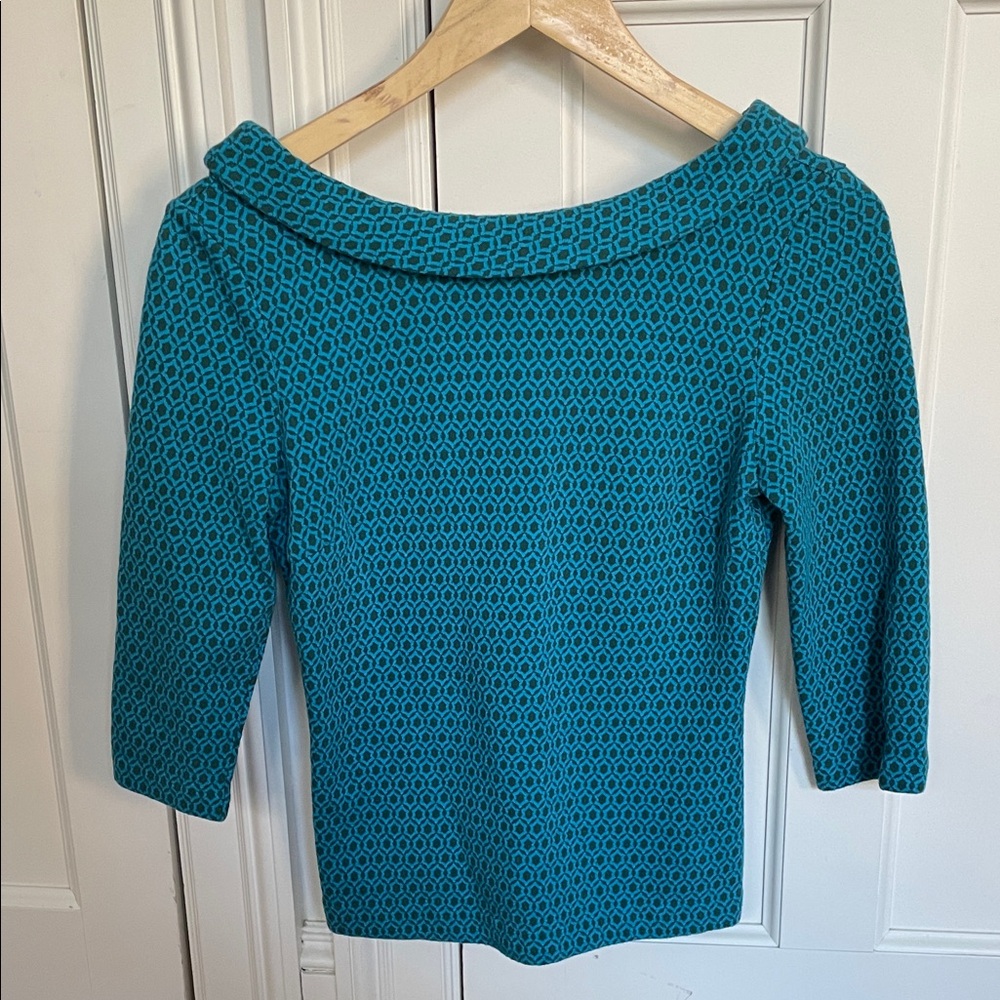 Boden Teal Patterned Women’s Sweater - Boat Neck